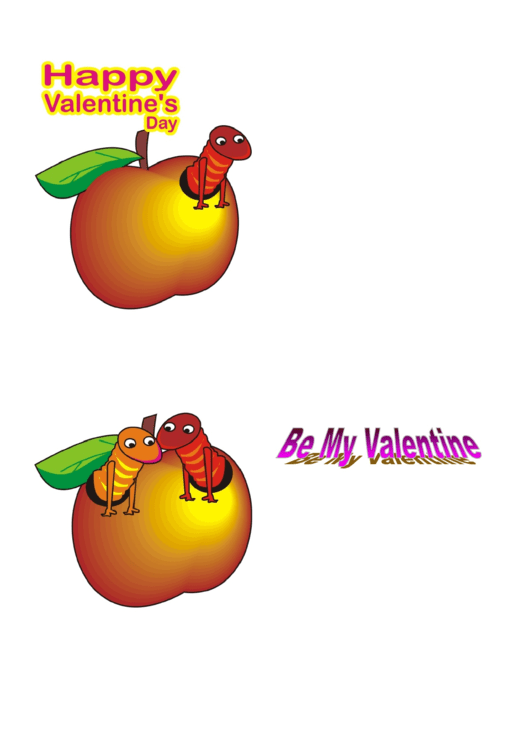 Apple And Worm Valentine Card Template Printable pdf