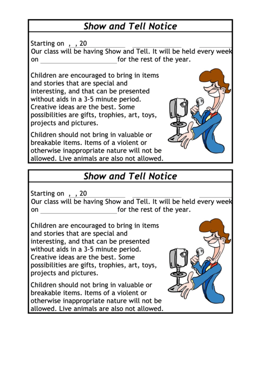 Show And Tell Notice Printable pdf