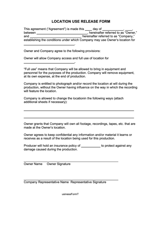 Location Use Release Form Printable pdf