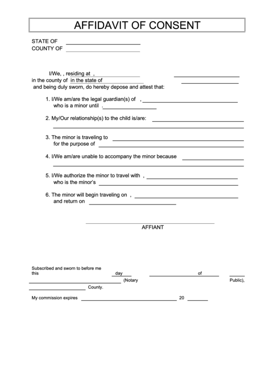 Affidavit Of Consent Printable pdf