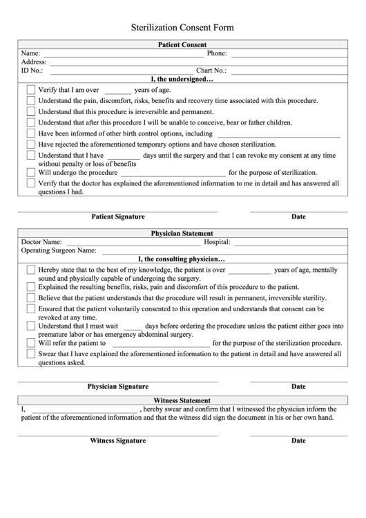 Sterilization Consent Form printable pdf download
