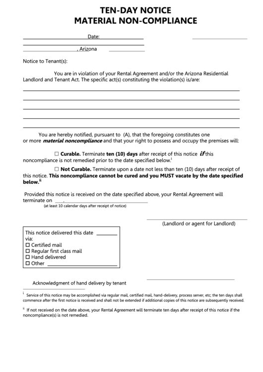 Ten-Day Notice Material Non-Compliance Printable pdf