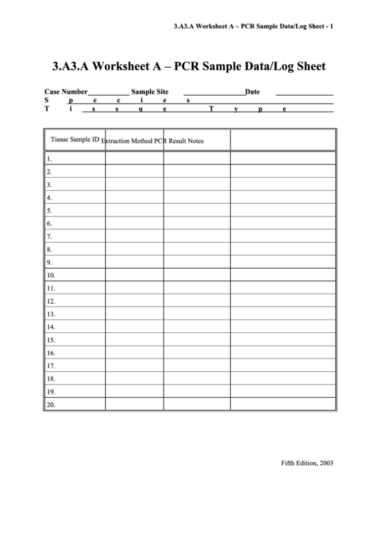 Pcr Sample Data/log Sheet Printable pdf