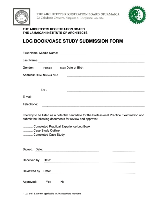 Log Book/case Study Submission Form Printable pdf
