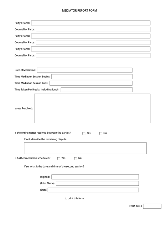 Fillable Mediator Report Form Printable pdf