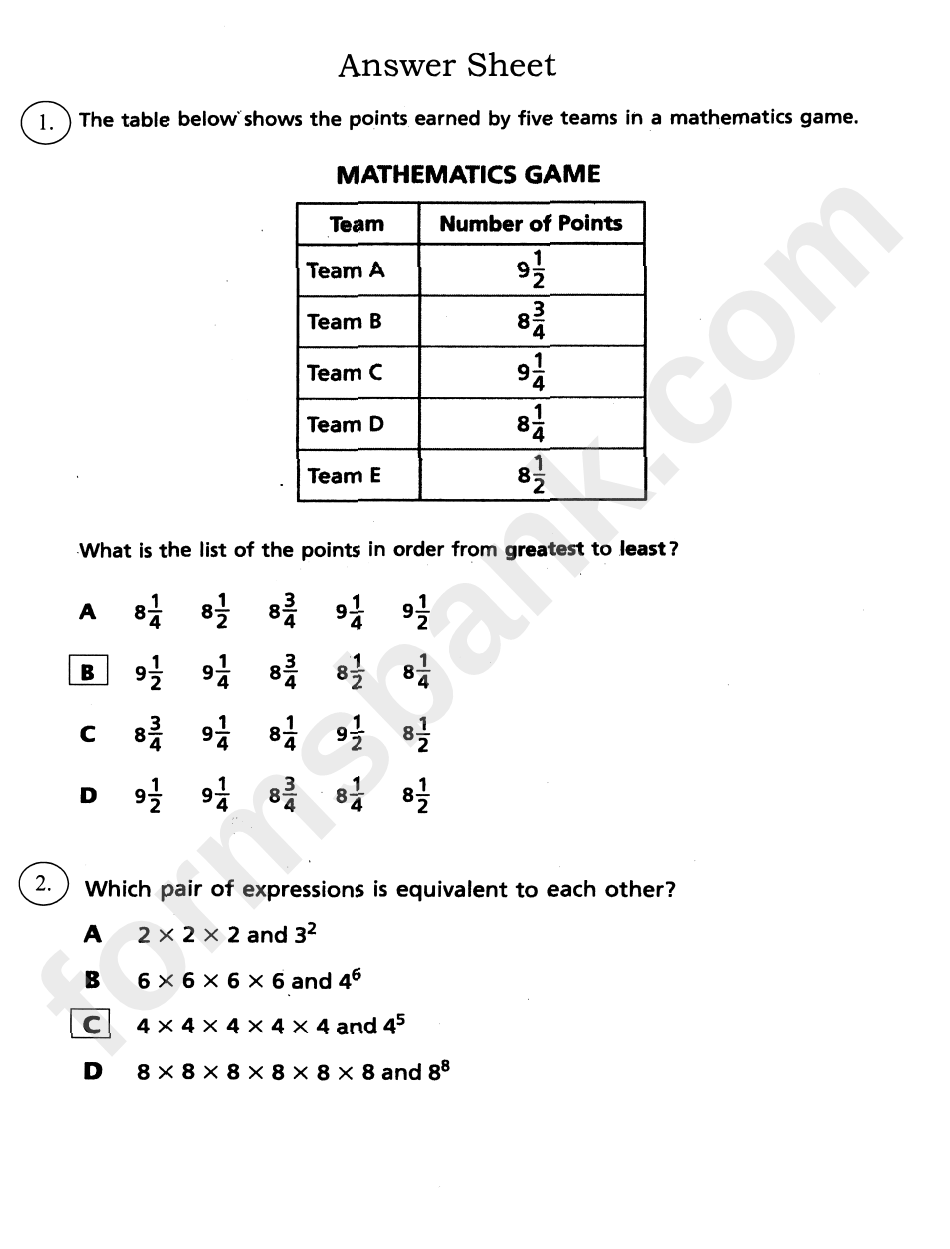 Compare And Order Fractions, Decimals And Mixed Numbers Worksheet With Answers