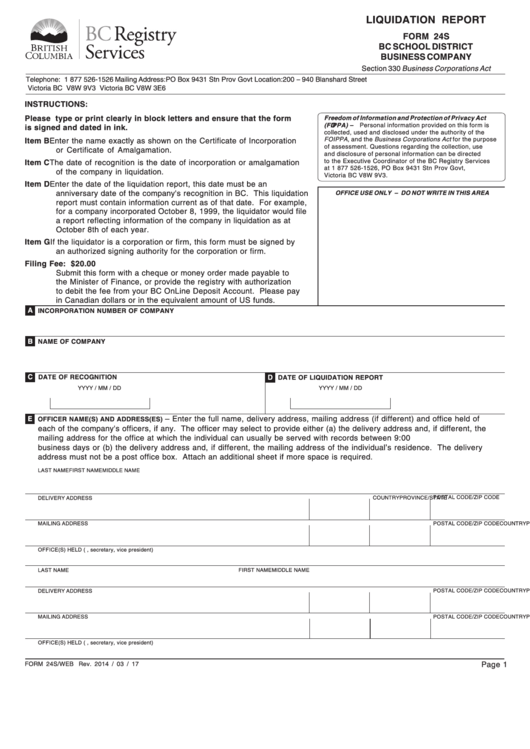 Form 24s - Liquidation Report Printable pdf