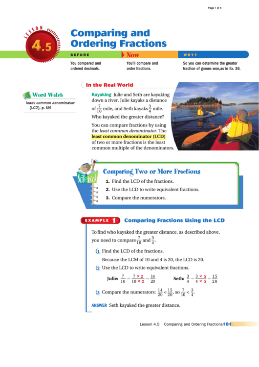 Comparing And Ordering Fractions Worksheet Printable pdf