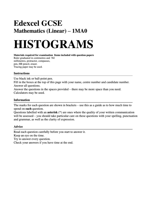 Histograms Worksheet Printable pdf