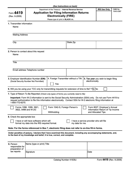 Form 4419 - Application For Filing Information Returns Electronically (fire)