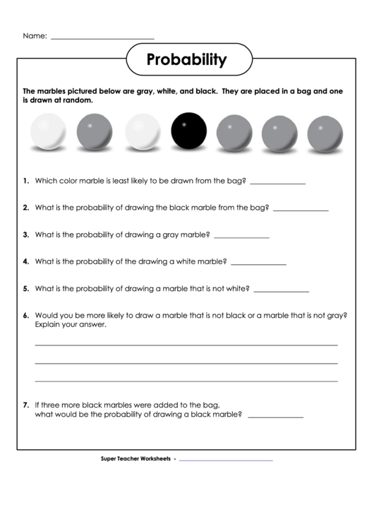 Probability Worksheet With Answers Printable pdf