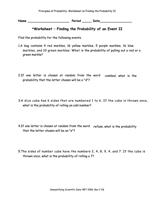 Worksheet On Finding The Probability