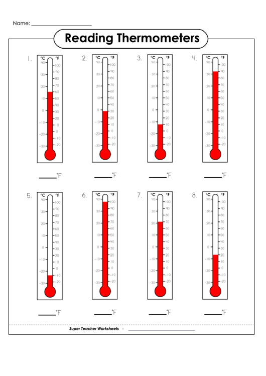 Reading Thermometers Worksheet With Answers Printable pdf