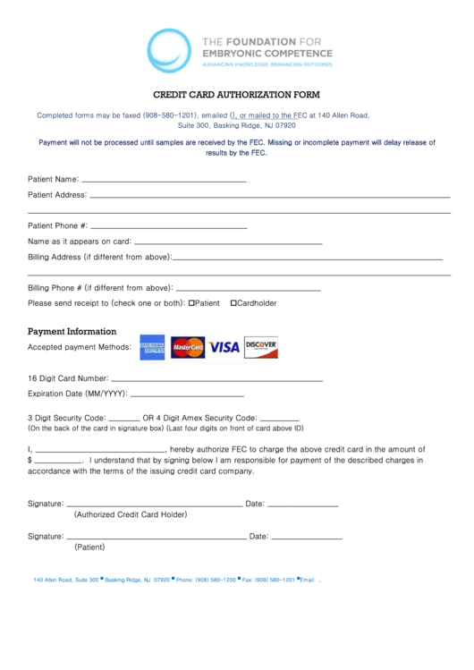 Fillable Credit Card Authorization Form Printable pdf