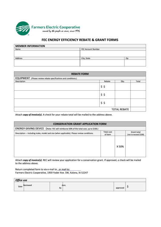Fec Energy Efficiency Rebate & Grant Forms Printable pdf