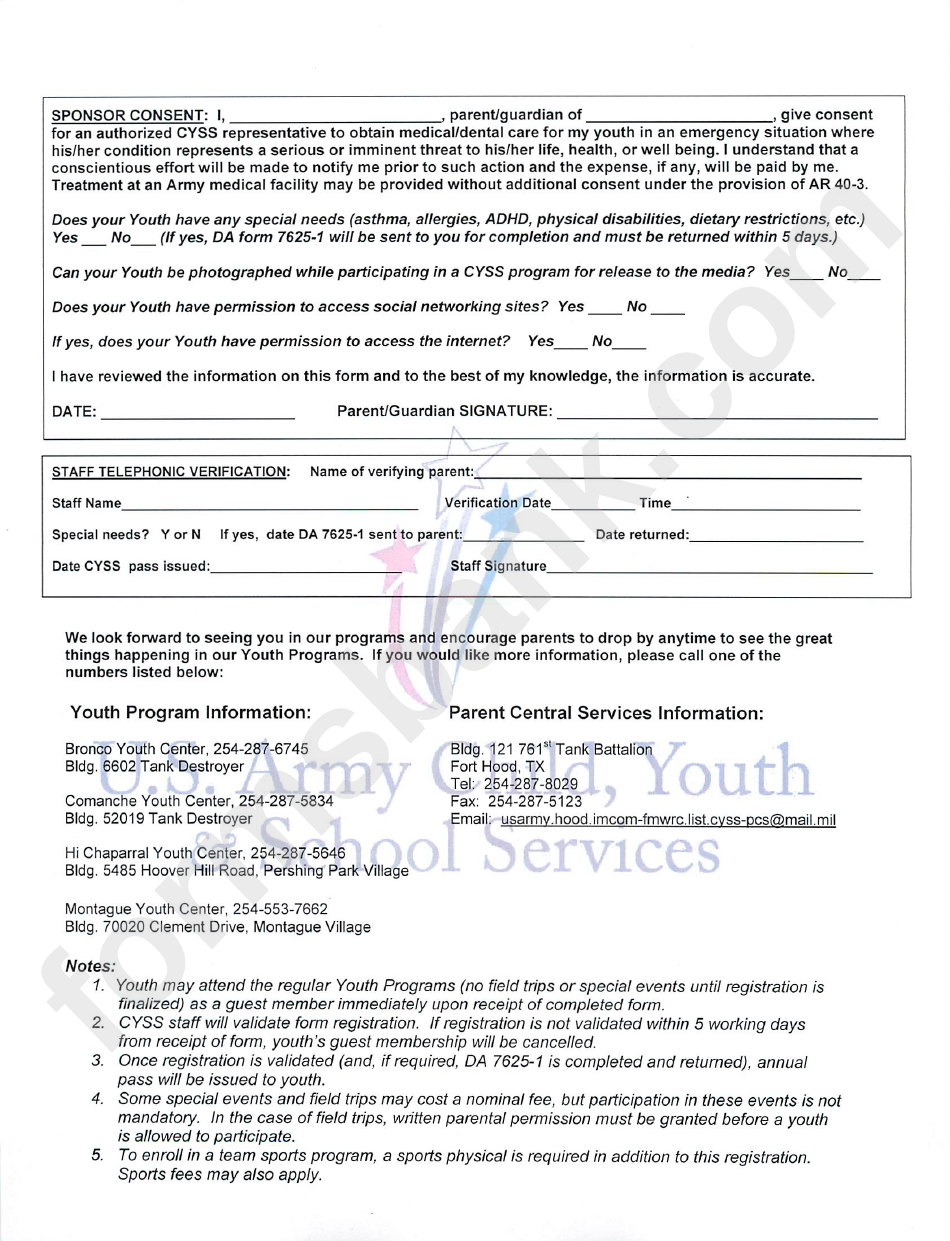 Cyss Youth Program Registration & Sponsor Consent