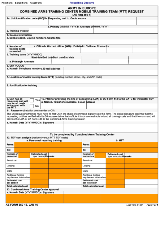 Fillable Ae Form 3501e Army In Europe Combined Arms Training Center