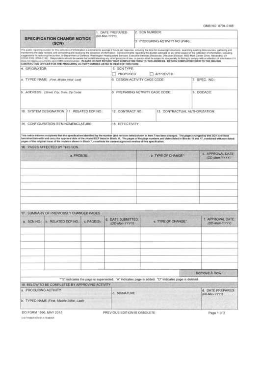 Dd Form 1696 Specification Change Notice Scn Printable Pdf Download