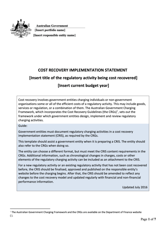 Cost Recovery Implementation Statement - Australian Government Printable pdf