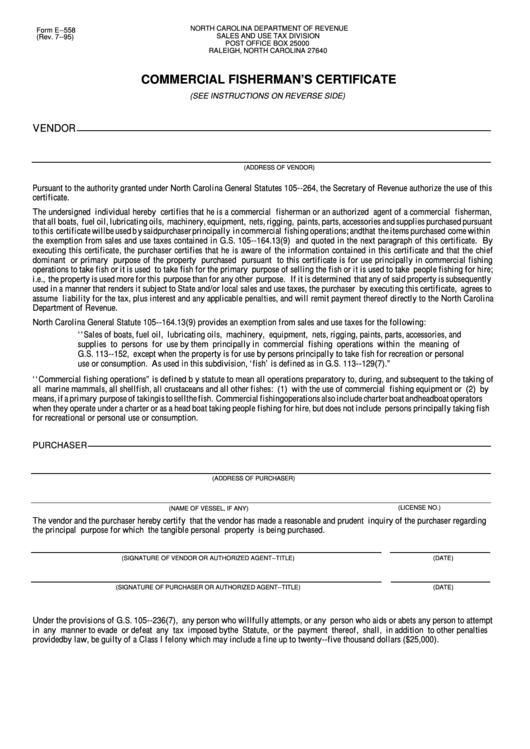 Form E- 558 - Commercial Fisherman