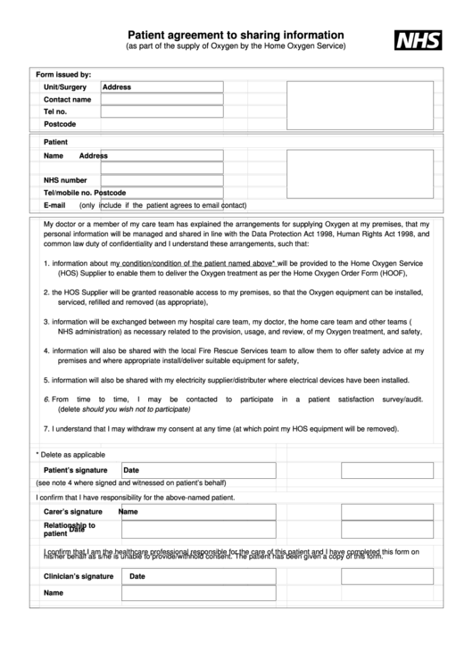 Patient Agreement To Sharing Information Printable pdf