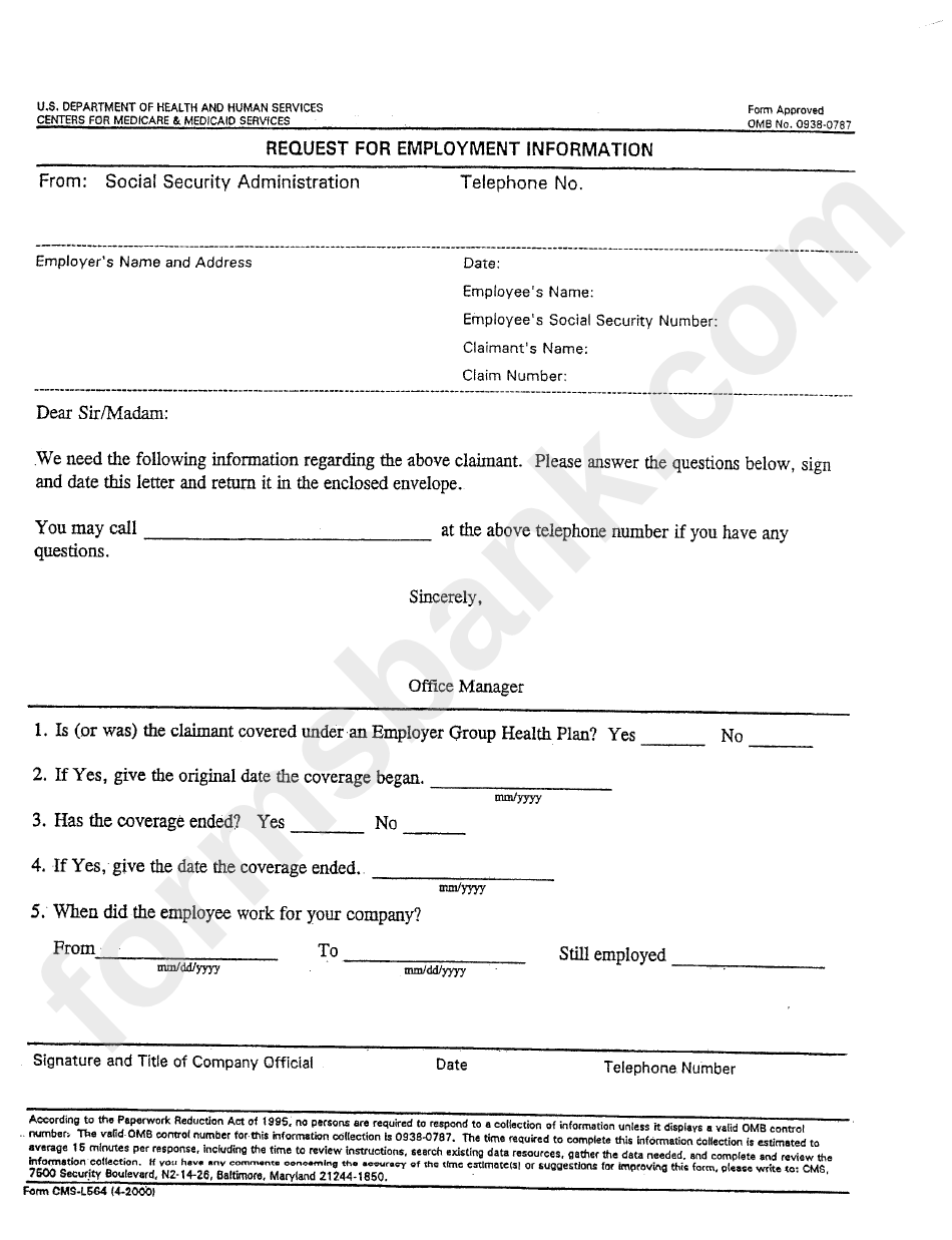 Cms L564 Printable Form Printable Forms Free Online