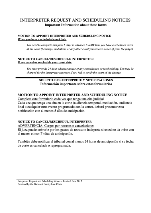 Interpreter Request And Scheduling Notices - Superior Court Of Gwinnett County