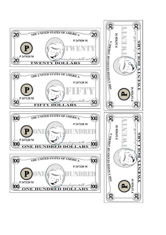 Mini Play Money Bills printable pdf download