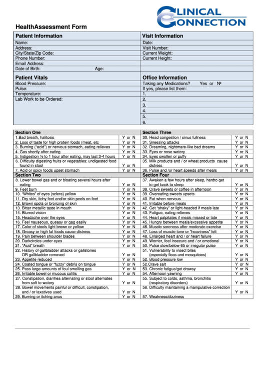 Health Assessment Form Printable pdf