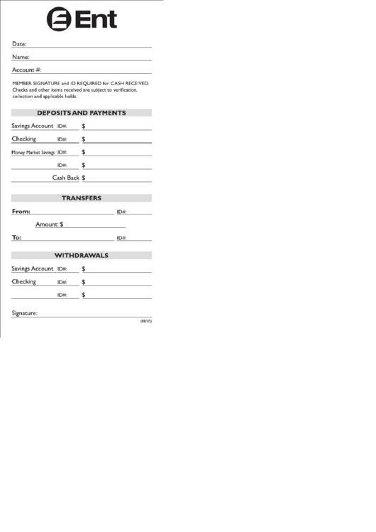 Deposit Slip Ticket Template