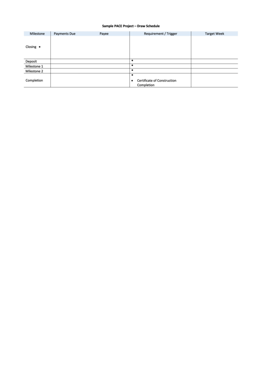 Sample Pace Project Draw Schedule Template Printable pdf