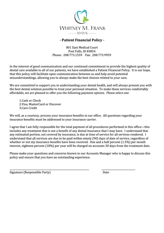 Patient Financial Information Form Printable pdf