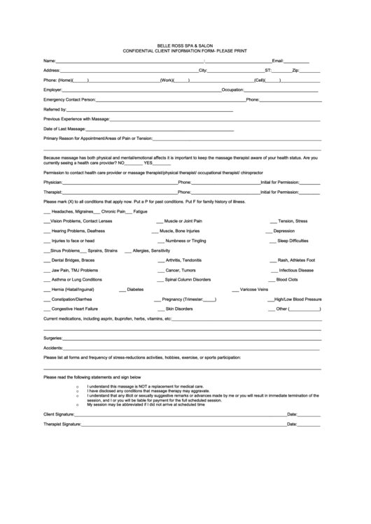 Confidential Client Information Form Printable pdf