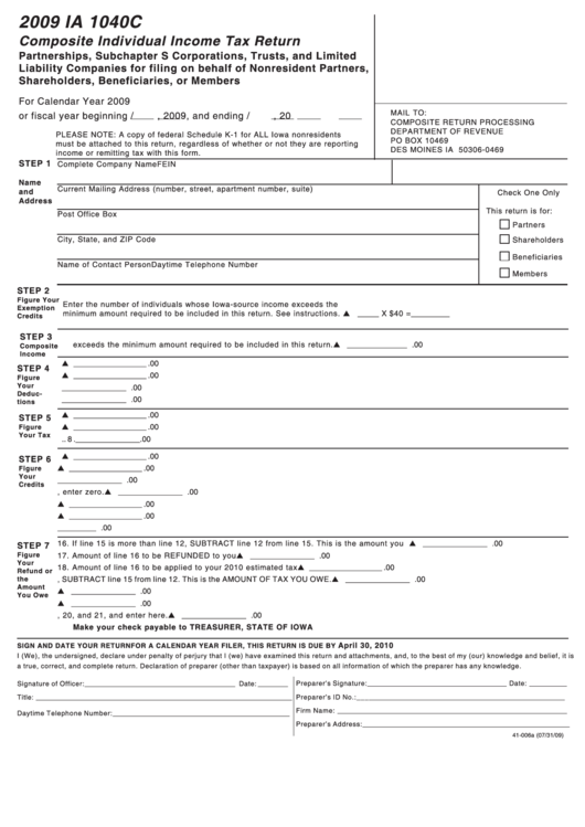 Form Ia 1040c - Composite Individual Income Tax Return - 2009 Printable pdf
