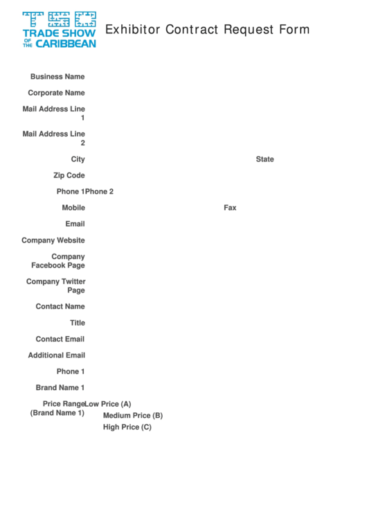 Fillable Exhibitor Contract Request Form Printable pdf