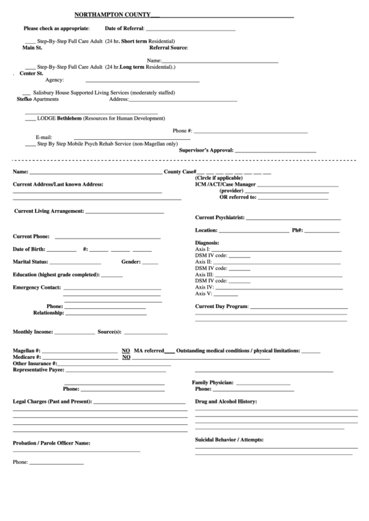 C.r.r. / S.h. /lodge/ Mprs Referral Form - Northampton County Printable pdf