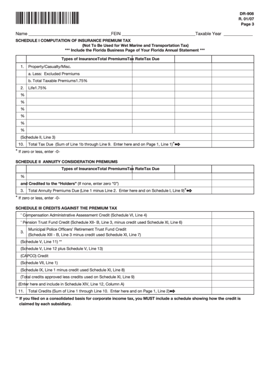 Form Dr-908 - Computation Of Insurance Premium Tax Printable pdf