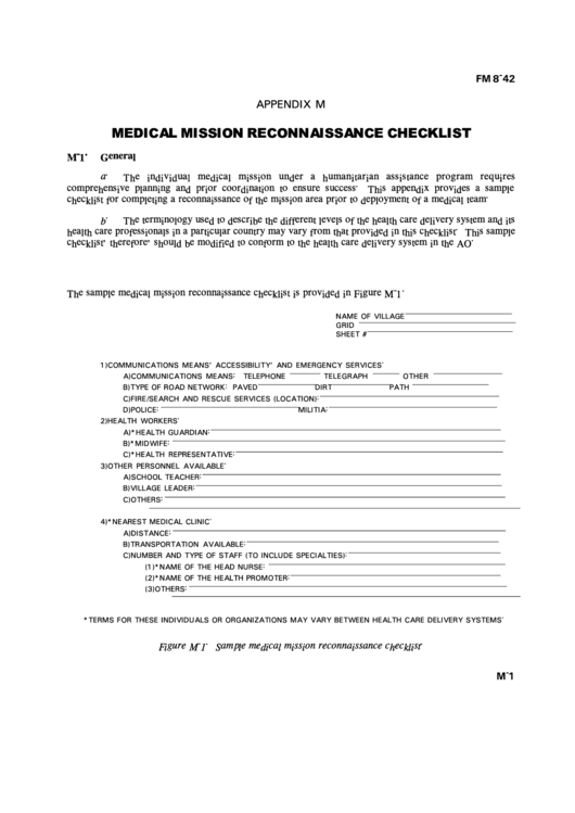 Sample Medical Mission Reconnaissance Checklist Printable pdf