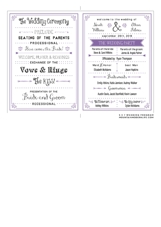 Rustic Wedding Program Templates Printable pdf