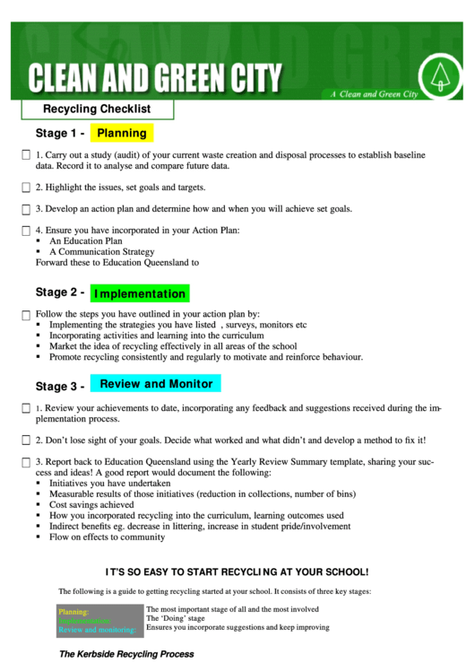 Recycling Checklist Template Printable pdf