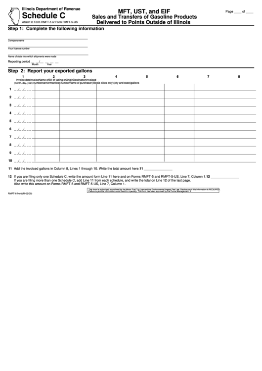 Form Rmft-8 - Schedule C - Mft, Ust, And Eif Sales And Transfers Of Gasoline Products Delivered To Points Outside Of Illinois Printable pdf
