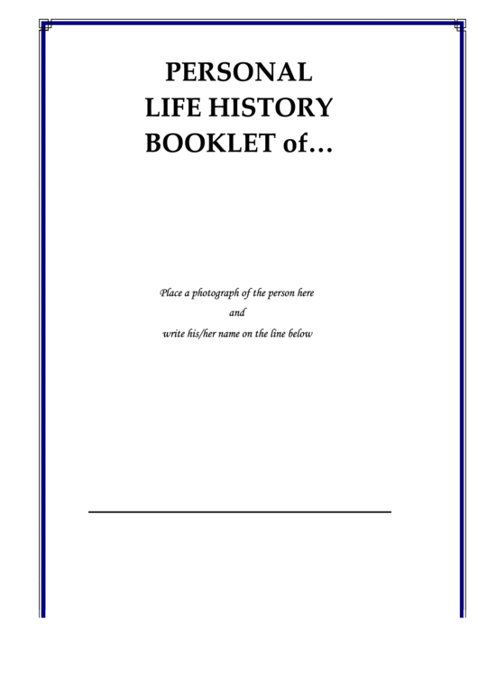Personal History Booklet Template Printable pdf