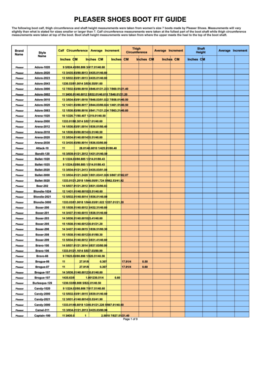 Pleaser Shoes Boot Fit Guide Printable pdf