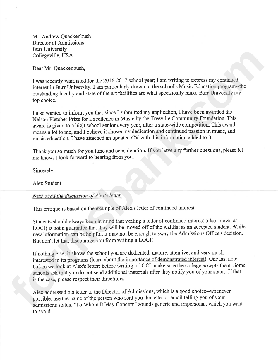 Letter Of Continued Interest Sample printable pdf download