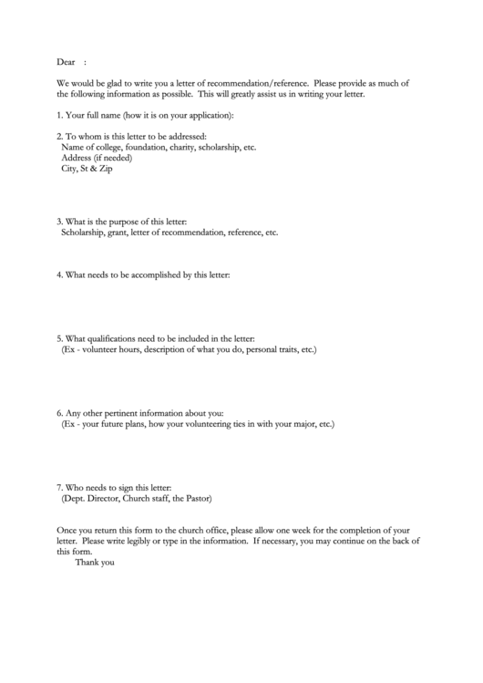 Information Request Sample For A Letter Of Recommendation/reference Printable pdf