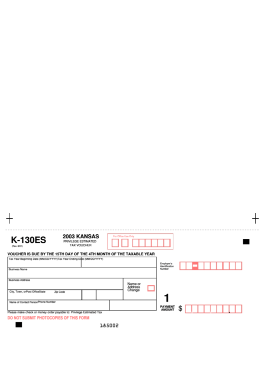 Form K-130es - Privilege Estimated Tax Voucher - 2003 Printable pdf