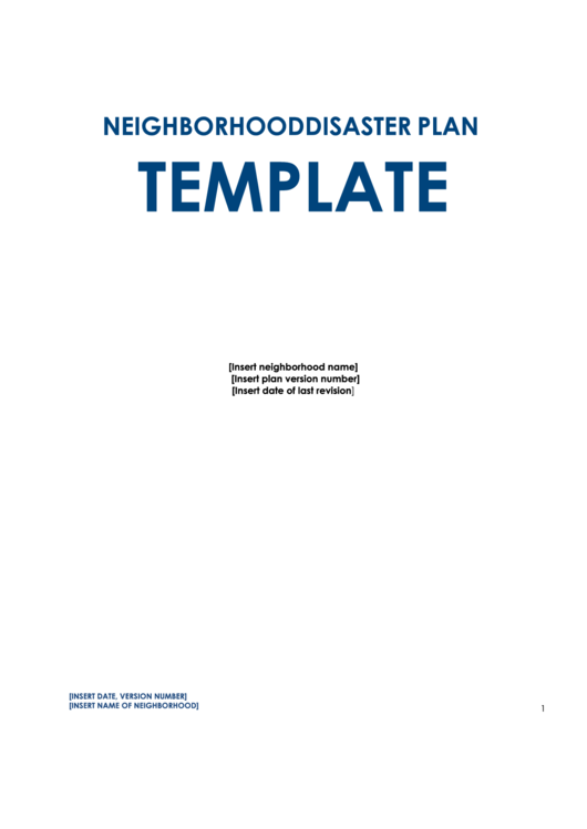Neighborhood Disaster Plan Template Printable pdf