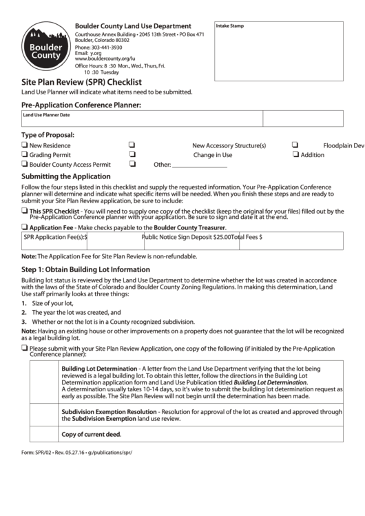 Form Spr/02 - Site Plan Review (Spr) Checklist Printable pdf