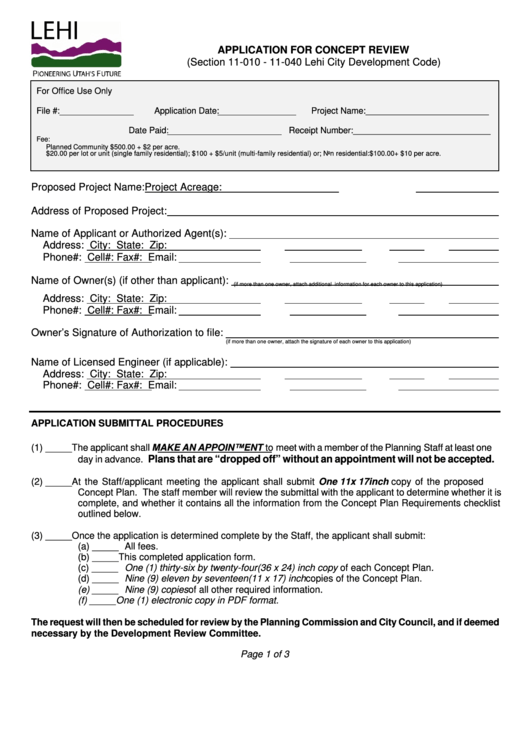 Application For Concept Review - Lehi City Printable pdf