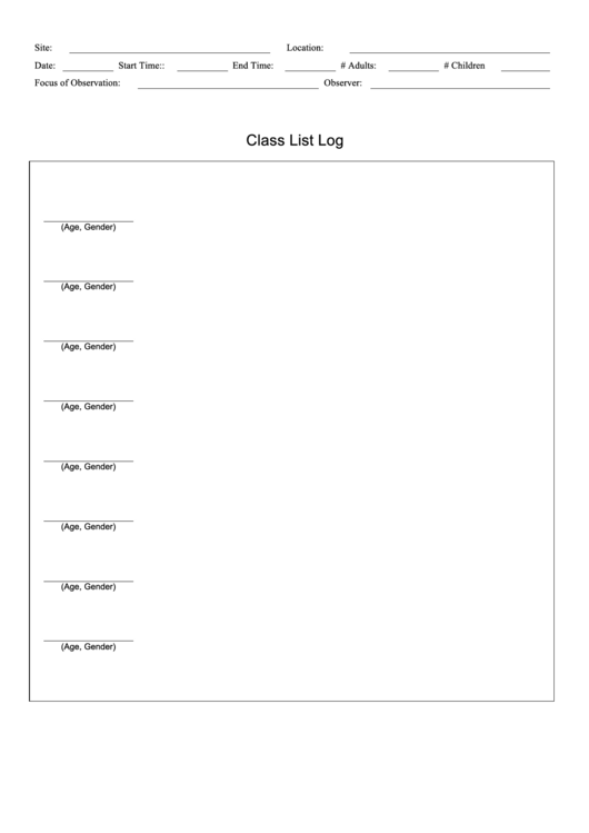 Class List Log Template Printable pdf